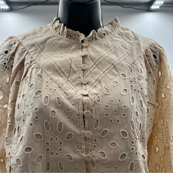 Zesica lined eyelet apricot highneck‎ button down shirt sz L. NWT - Picture 3 of 7